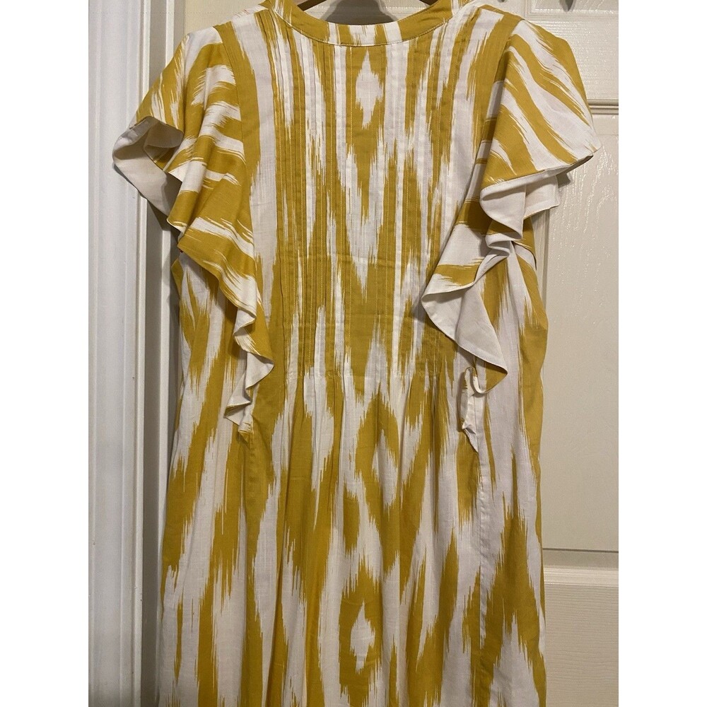 Anthropologie Maeve Cassandra Pintuck Yellow Flutter Sleeve Maxi Dress Large - Picture 7 of 16